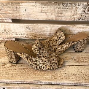 Banana Republic Leather Peep Toe Stacked Heel Mules, Cheetah Print 9.5